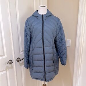 London Fog Women's Ice Blue Packable Down Hooded Winter Puffer Coat Size XXL